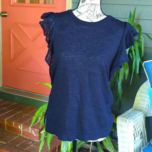 Antonio Melani flutter sleeve top, size small, navy